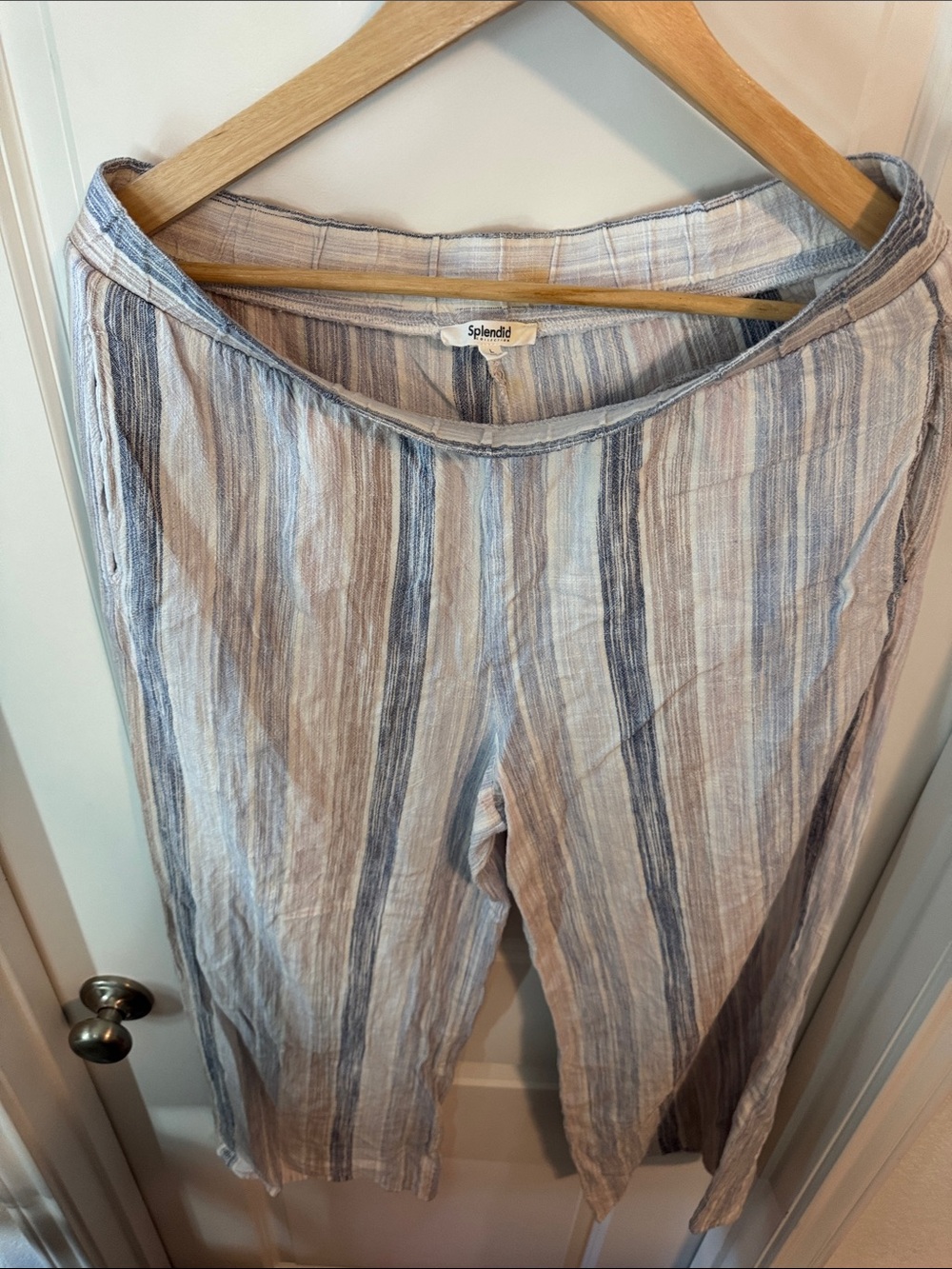 Splendid women’s Striped Linen-Blend Pants in Blue and Tan
